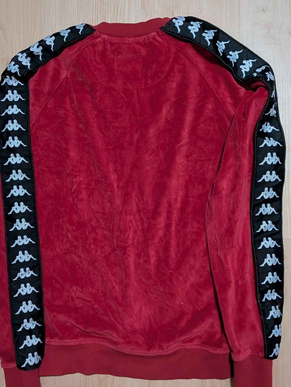 Kappa Velour Track Jacket Mens Medium Red Full Zip Omini Logo Tape Sleeve - Picture 2 of 4